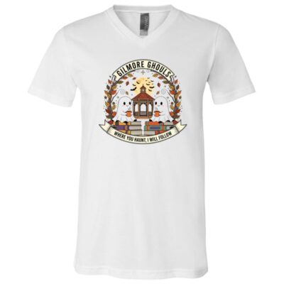 Gilmore Ghouls Where You Haunt I Will Follow T-Shirt - V-Neck Shirt, White, V-Neck T-Shirt