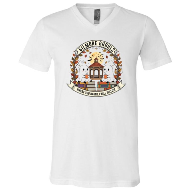 Gilmore Ghouls Where You Haunt I Will Follow T-Shirt - V-Neck Shirt, White, V-Neck T-Shirt