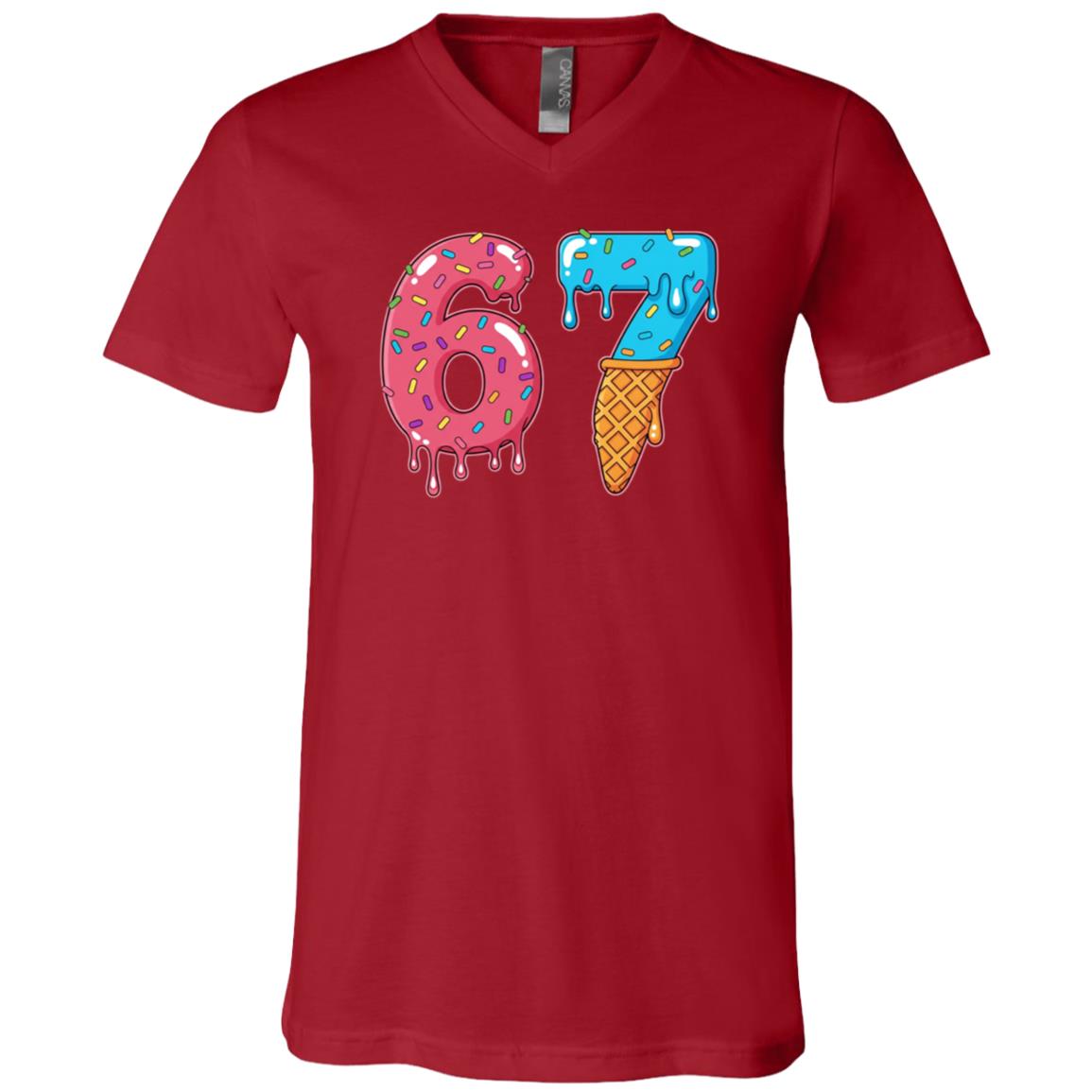 Six Seven Ice Cream Drip Sports Cool Meme 67 Funny Number T-Shirt - Kid Shirt, Canvas Red, V-Neck T-Shirt