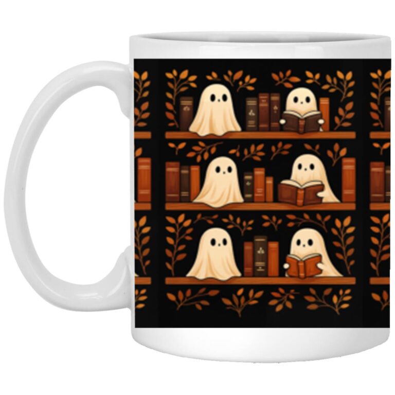 Cute Ghosts Coffee Mug, Festive Halloween Ceramic Mug, Fall aesthetic, Halloween theme, White, 11 oz. White Mug