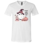 Spooky and Spice and Everything Nice Boo Pumpkin Funny Halloween Pink T-Shirt, White, V-Neck T-Shirt