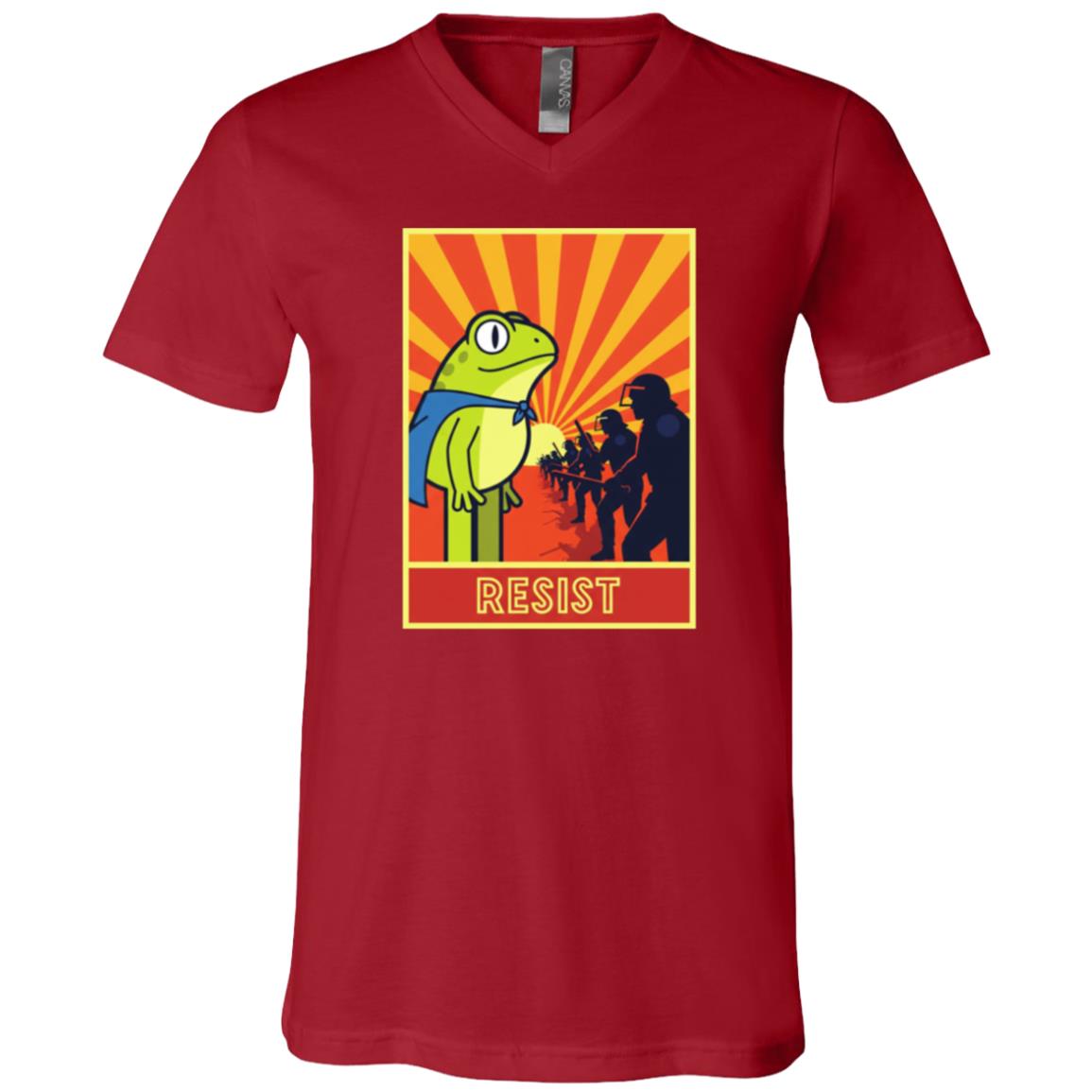 Frog Resist Portland Frog Protest Activist T-Shirt for Women Men Kids, Canvas Red, V-Neck T-Shirt