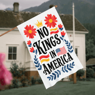 Alternative view of No King in America Floral 4th July No Kings American Flag - House Flag - Garden Flag