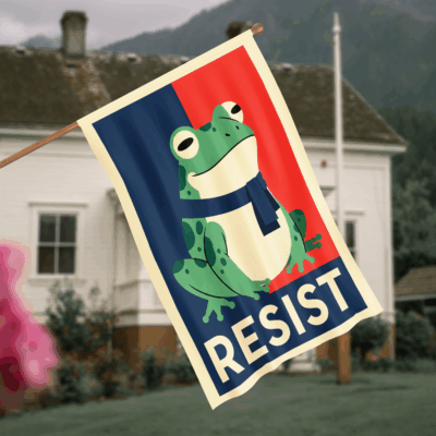 Alternative view of Resist Frog Portland Frog Protest No King America Flag - House Flag - Garden Flag