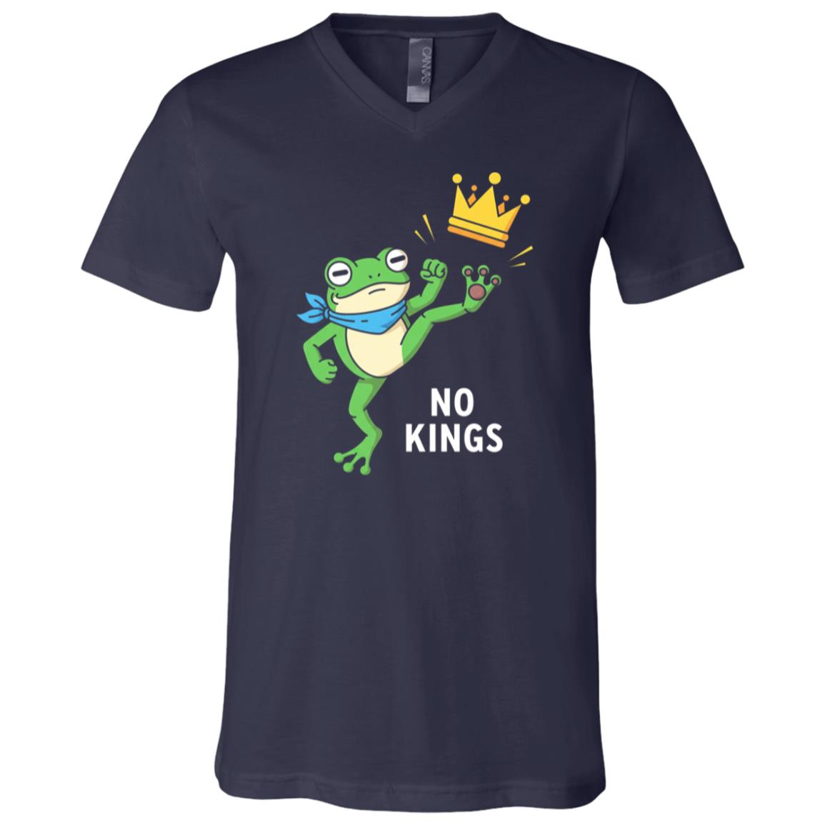 No Kings Frog Portland Protest Men Women T-Shirt - V-Neck Shirt, Navy, V-Neck T-Shirt