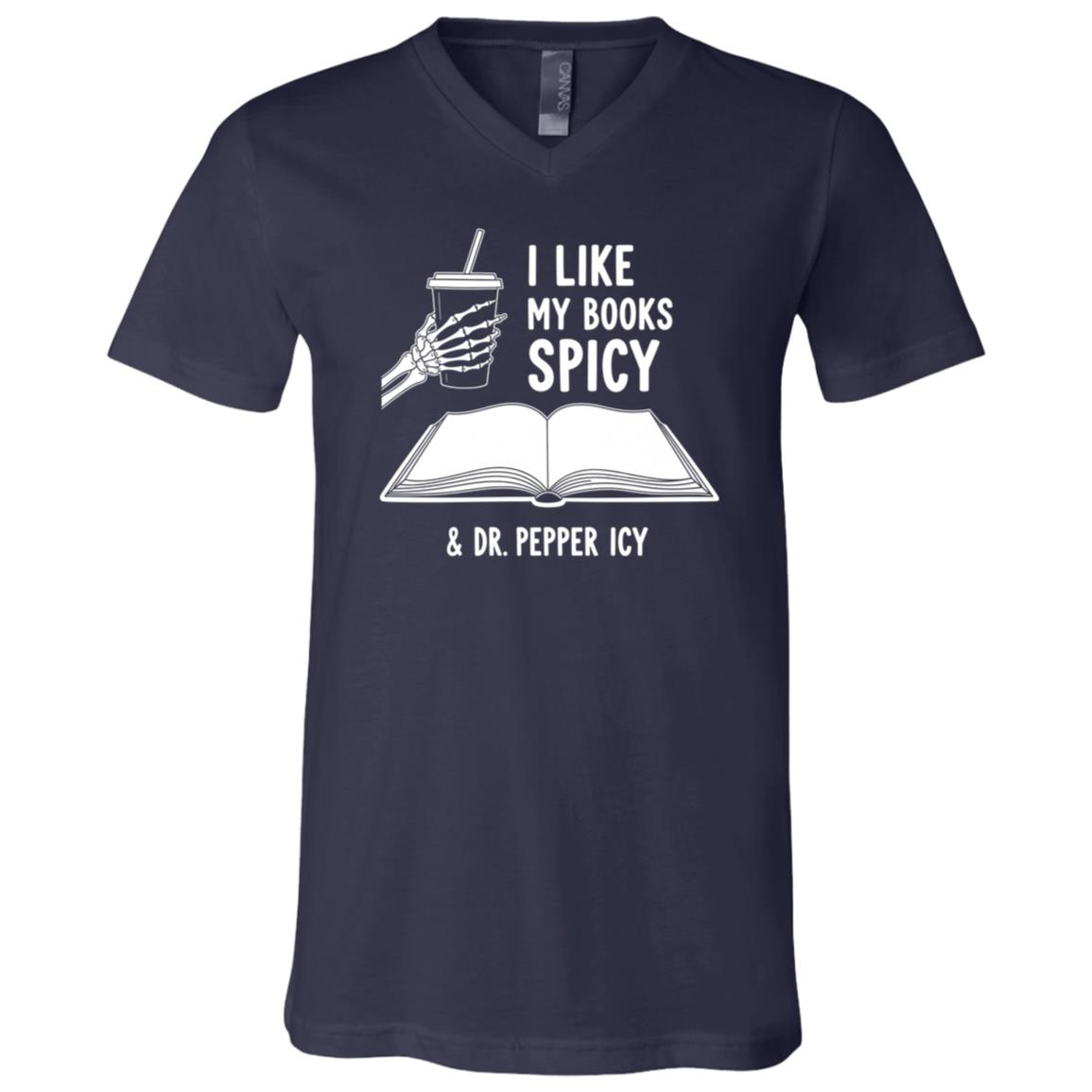 I Like My Book Spicy T-Shirt - V-Neck Shirt, Navy, V-Neck T-Shirt