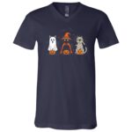 Retro Black Cat Witch Pumpkin Women Men Kids Scary Halloween T-Shirt, Navy, V-Neck T-Shirt