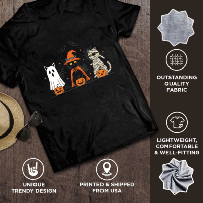 Alternative view of Retro Black Cat Witch Pumpkin Women Men Kids Scary Halloween T-Shirt - V-Neck Shirt
