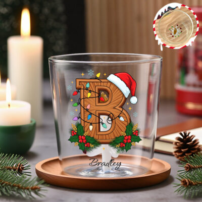Personalized Name Alphabet Christmas Style 3D Glass Mug - Custom Christmas Glass Mug