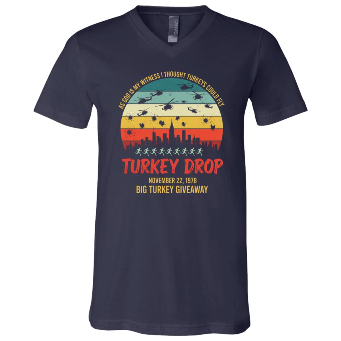 Turkey Drop November 22 1978 Funny Thanksgiving Men Women Vintage T-Shirt, Navy, V-Neck T-Shirt