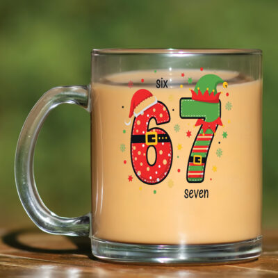 67 Meme Six Seven Christmas Xmas Funny Clear Glass Mug With Handle