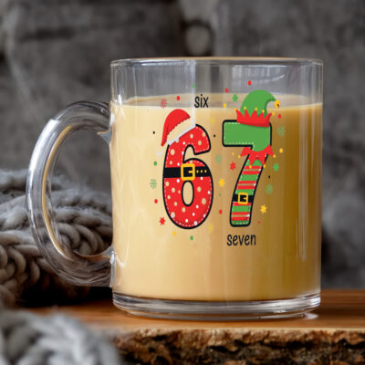 Alternative view of 67 Meme Six Seven Christmas Xmas Funny Clear Glass Mug With Handle