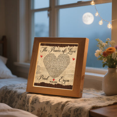 Personalized Vintage Heart Shape Love Song Lyrics LED Light Frame - Home Decor - Anniversary Gift Ideas