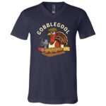 Gobblegool Turkey Thanksgiving T-Shirt - V-Neck Shirt, Navy, V-Neck T-Shirt