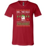 Oh This Calls for a Spreadsheet Christmas Excel Ugly T-Shirt - V-Neck Shirt for Men Women, Canvas Red, V-Neck T-Shirt