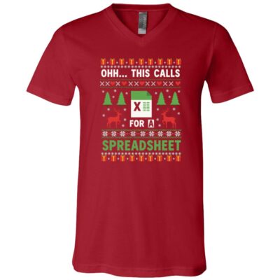 Oh This Calls for a Spreadsheet Christmas Excel Ugly T-Shirt - V-Neck Shirt for Men Women, Canvas Red, V-Neck T-Shirt