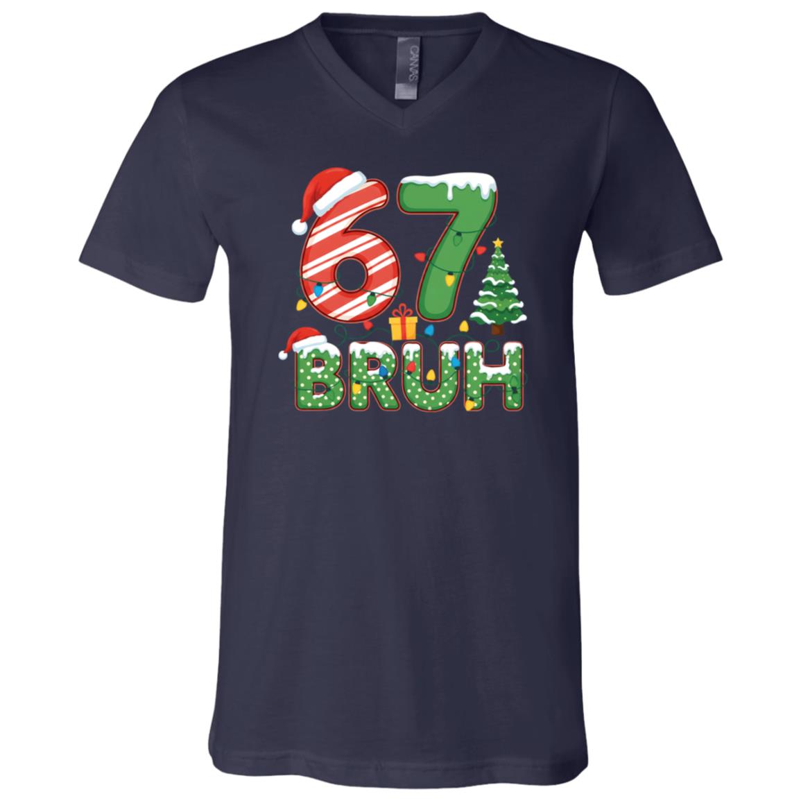 Bruh 67 Six Seven 6 7 Meme Christmas Funny Boy Girl Kids T-Shirt, Navy, V-Neck T-Shirt
