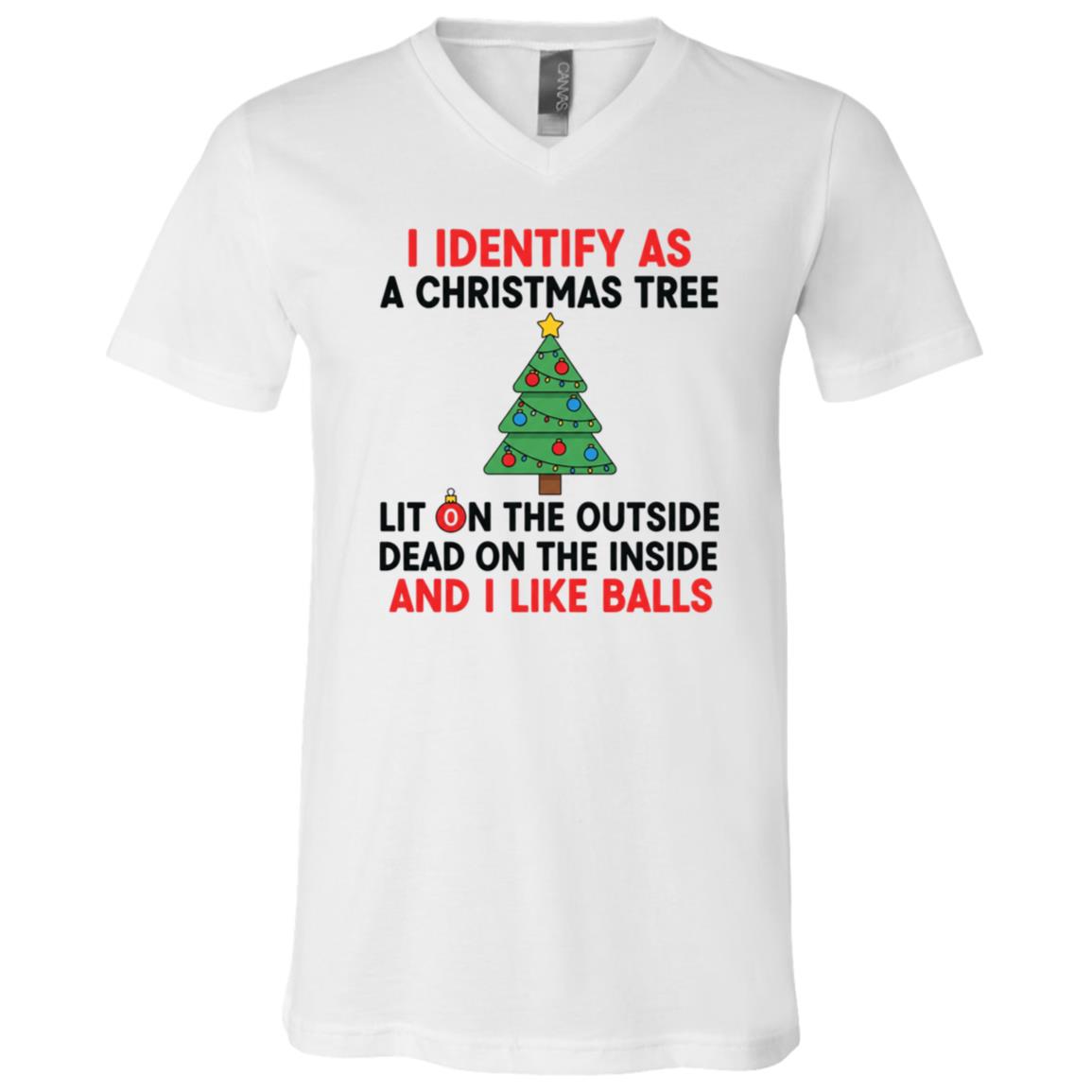 I Identify As A Christmas Tree and Like Ball Funny T-Shirt - V-Neck Shirt, White, V-Neck T-Shirt