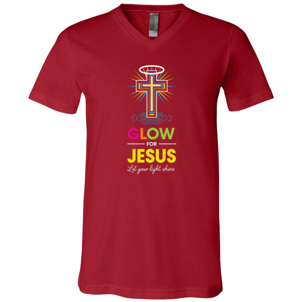 Glow for Jesus Let Your Light Shine T-Shirt - V-Neck Shirt, Canvas Red, V-Neck T-Shirt