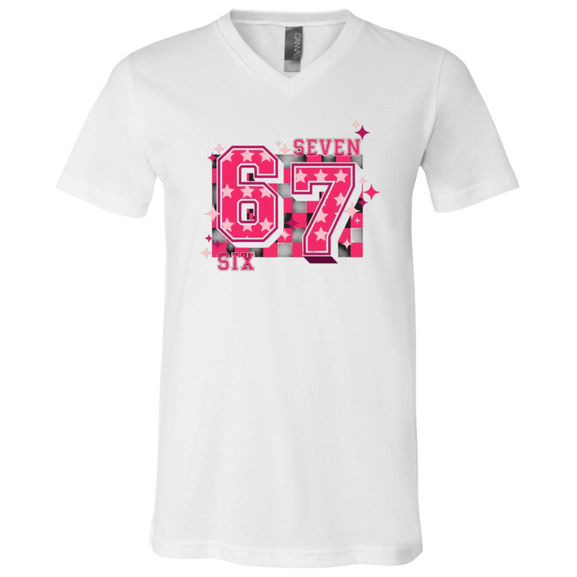 67 Meme six Seven Checkered T-Shirt for Men Women Kids - V-Neck Shirt, White, V-Neck T-Shirt