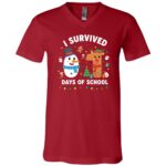 I Survived 67 Days of School Funny Teacher Student Christmas T-Shirt for Women Men Kids, Canvas Red, V-Neck T-Shirt
