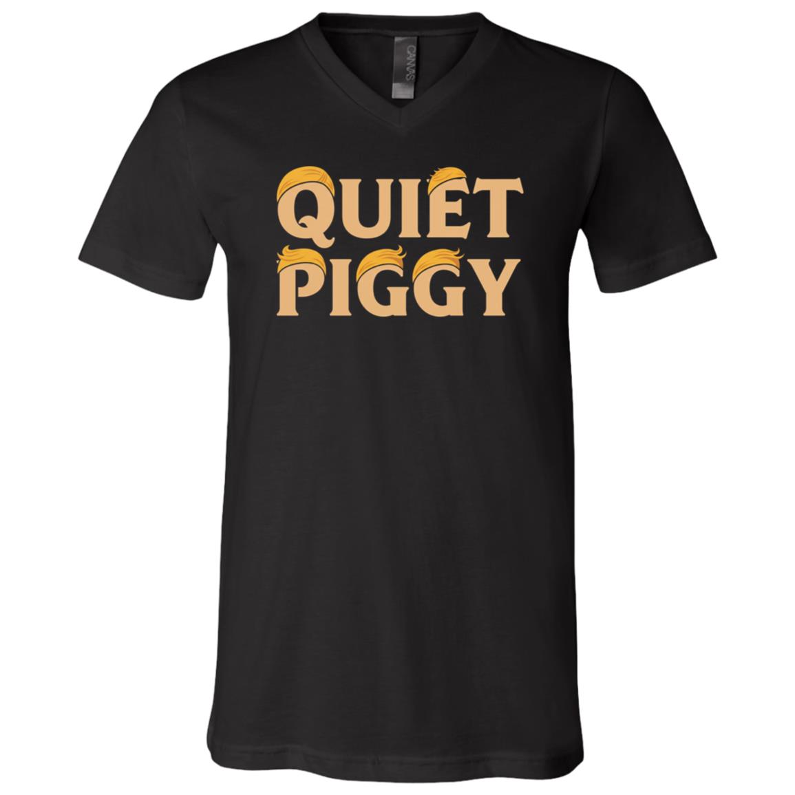 Quiet Piggy Funny T-Shirt, Black, V-Neck T-Shirt