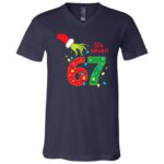 67 Christmas 6 7 Meme Pajamas Holiday Gen Alpha Slang T-Shirt, Navy, V-Neck T-Shirt