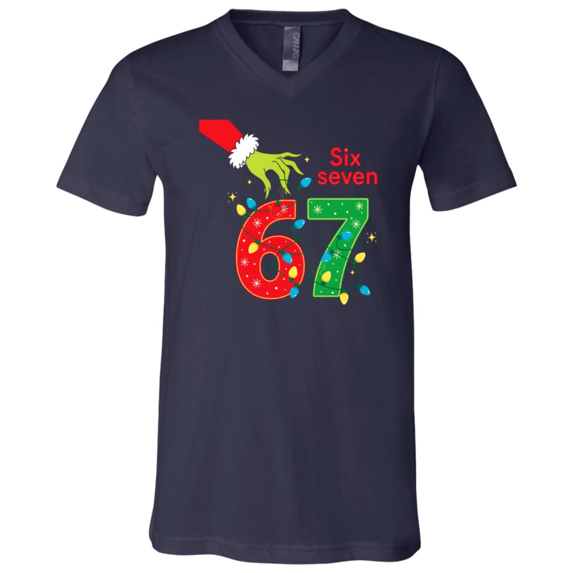 67 Christmas 6 7 Meme Pajamas Holiday Gen Alpha Slang T-Shirt, Navy, V-Neck T-Shirt