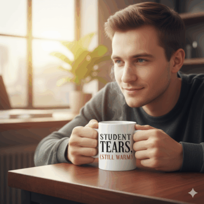 Alternative view of Student Tears Still Warm White Mug - Beer Stein - Color Changing Mug