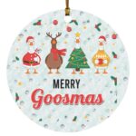 Merry Goosmas Funny Christmas Goose Circle Ornament, White, Circle Ornament