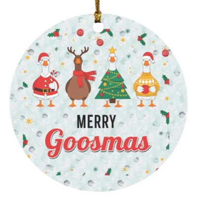 Merry Goosmas Funny Christmas Goose Circle Ornament, White, Circle Ornament