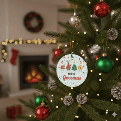 Alternative view of Merry Goosmas Funny Christmas Goose Circle Ornament